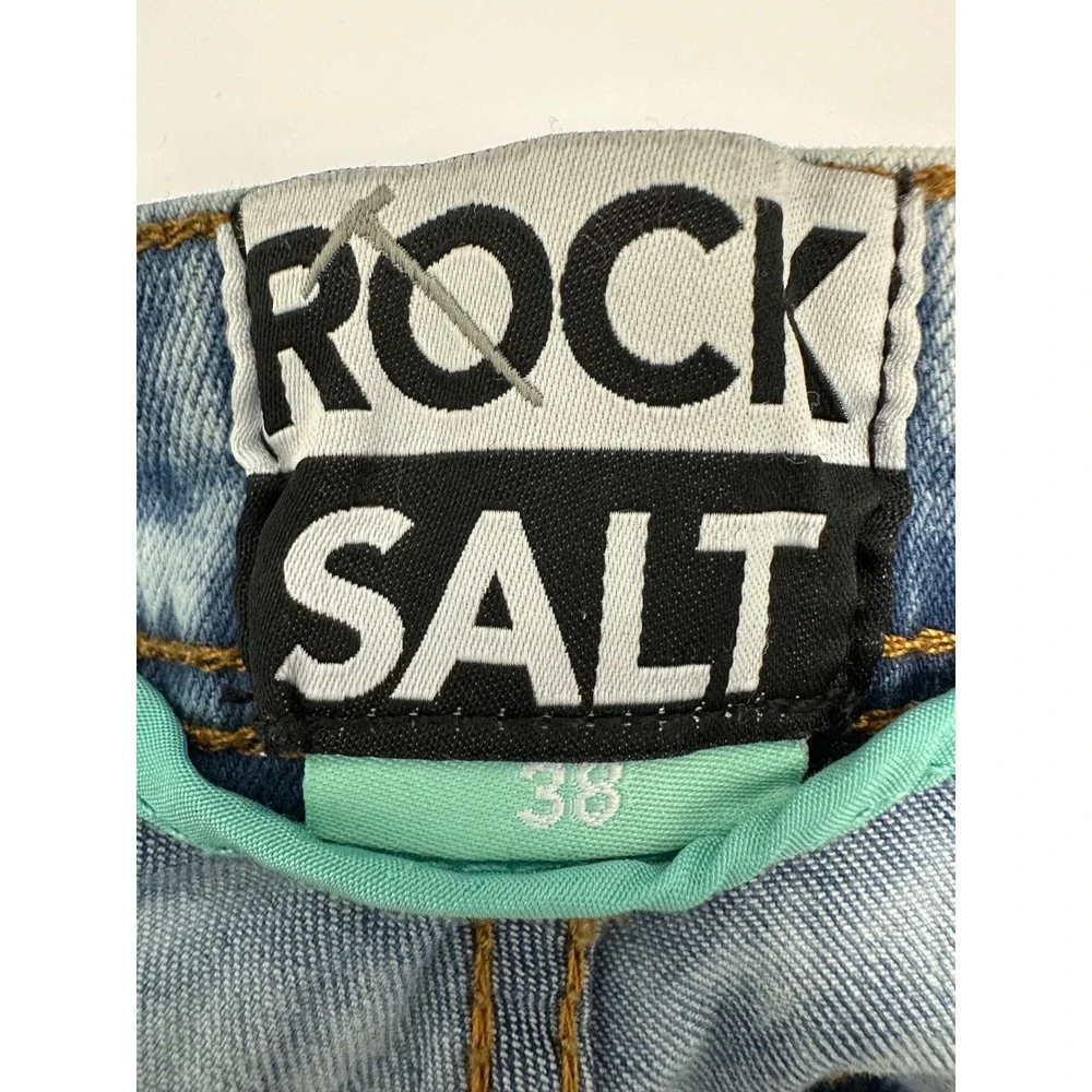 Rock‎ Salt Mens Distressed Paint Splatter Denim Cargo Shorts Light Wash Size 38